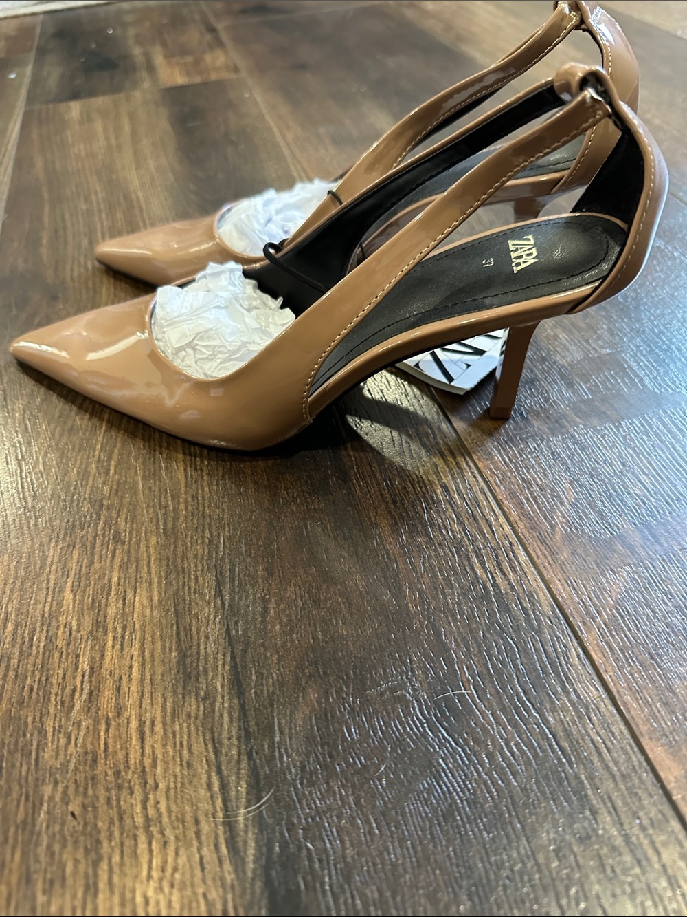 NWT Zara Patent Pointed Slingback Pumps in Nude Tan - Picture 2 of 6